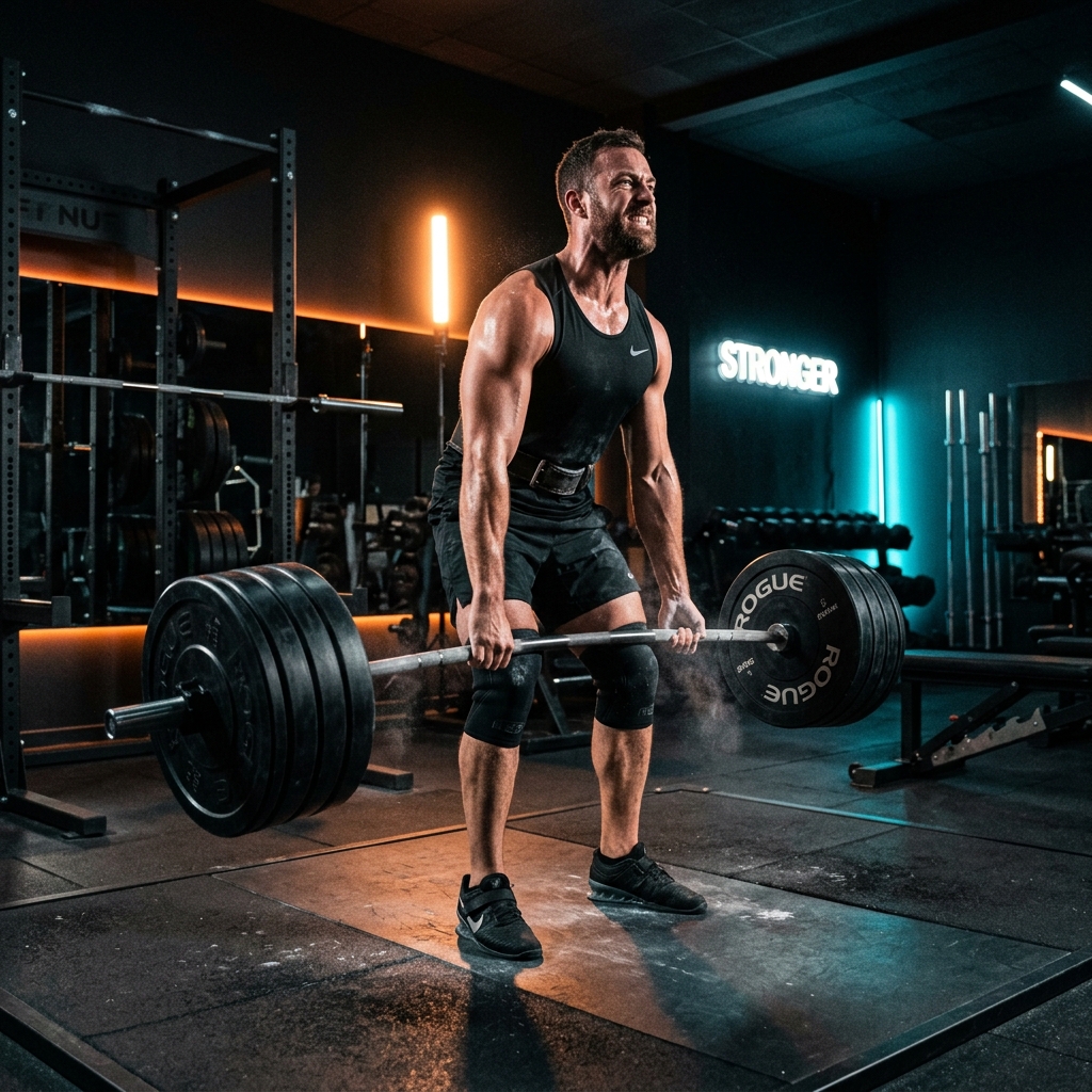 Atleta entrenando fuerza máxima y energía con creatina